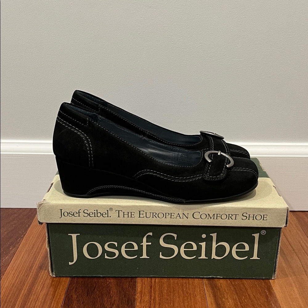 NWT Josef Seibel Black Suede Wedge Shoes 6 1/2